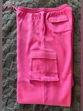 PINK Victoria's Secret Campus Fleece Hot Pink Wide Leg Cargo Sweatpants